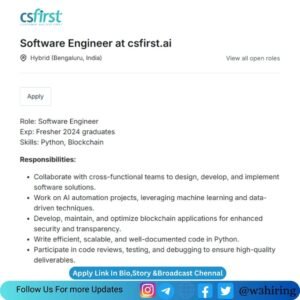 csfirst Recruitment 2024 Hiring Software Engineer- Bachelor's Degree |Apply Now