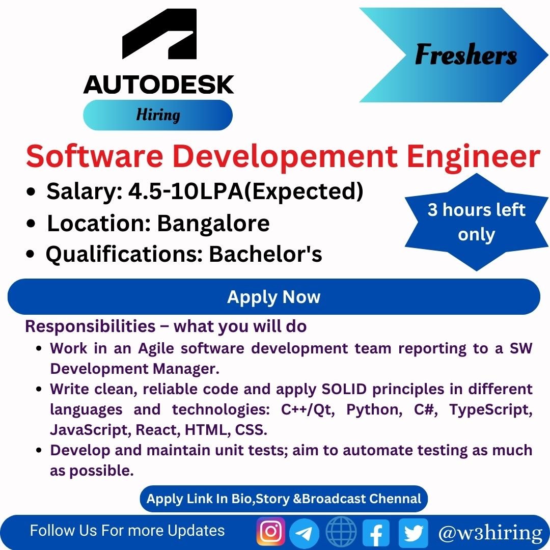 Autodesk Recruitment 2024 Hiring Software Development Engineer