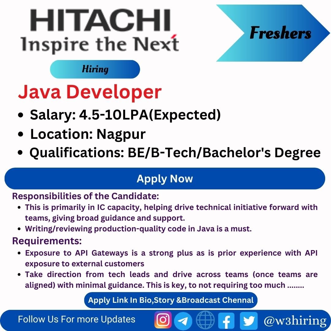 Hitachi Off-Campus Drive 2024 Hiring Java Developer- Bachelor's Degree |Apply Now
