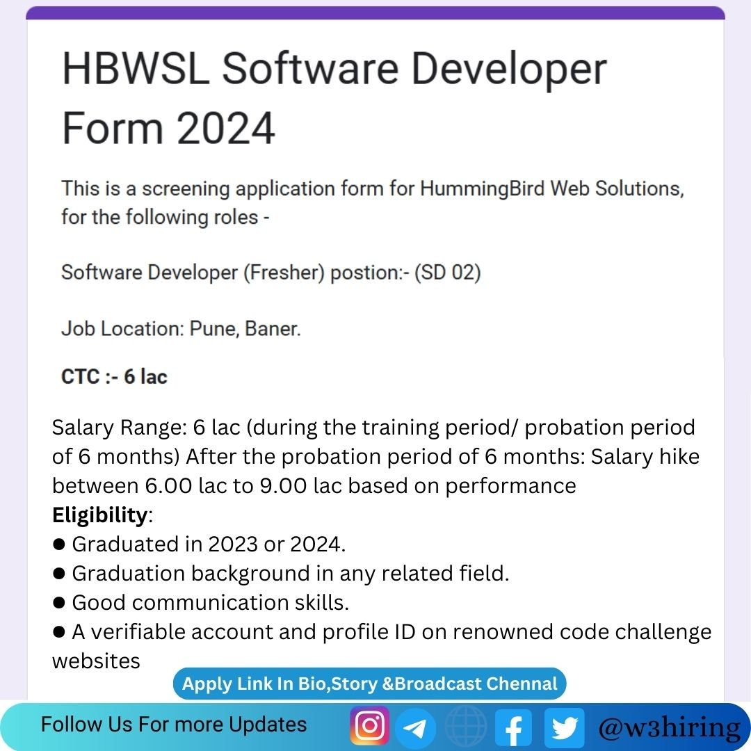 Hummingbird Recruitment 2024 Hiring Software Developer - Bachelor's Degree |Apply Now