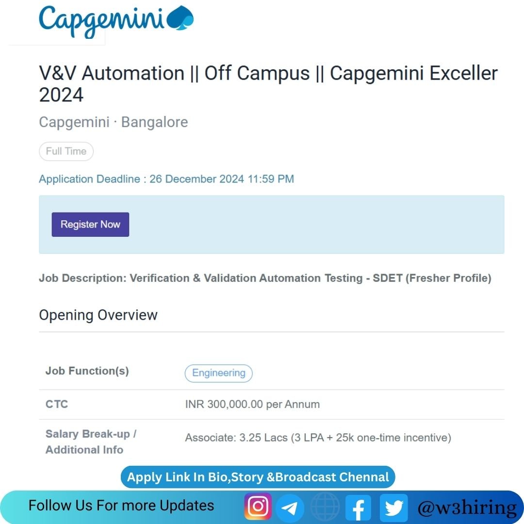 Capgemini Off-Campus Drive 2024 Hiring Associate- BSC/BCA |Apply Now