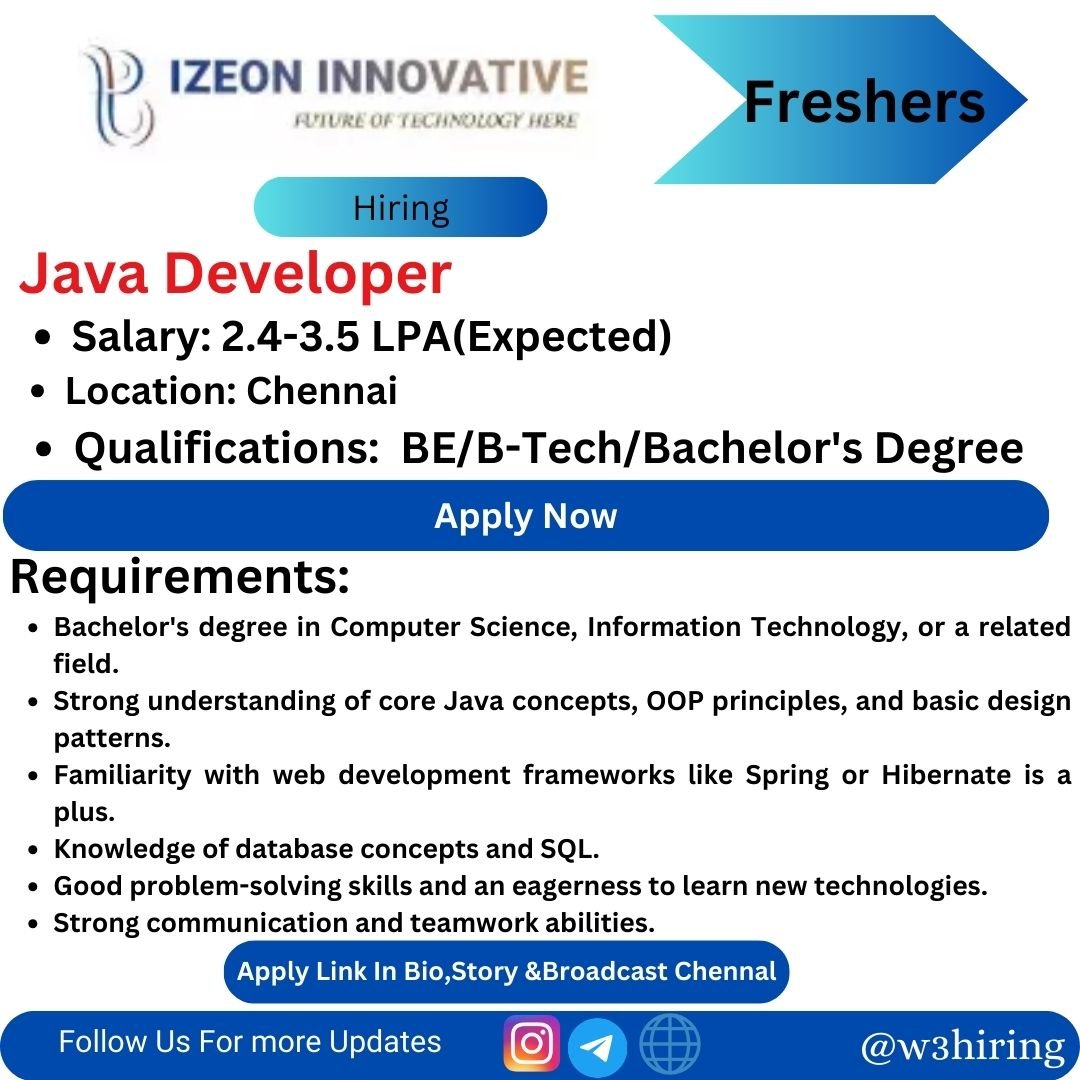 Izeon Innovative Pvt Ltd Recruitment 2024 Hiring Java Developer