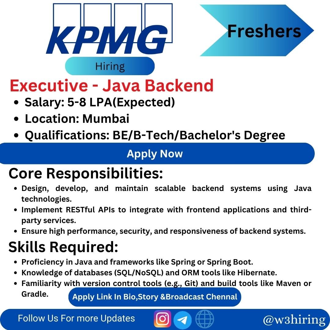 KPMG Recruitment 2024 Hiring Executive - Java Backend