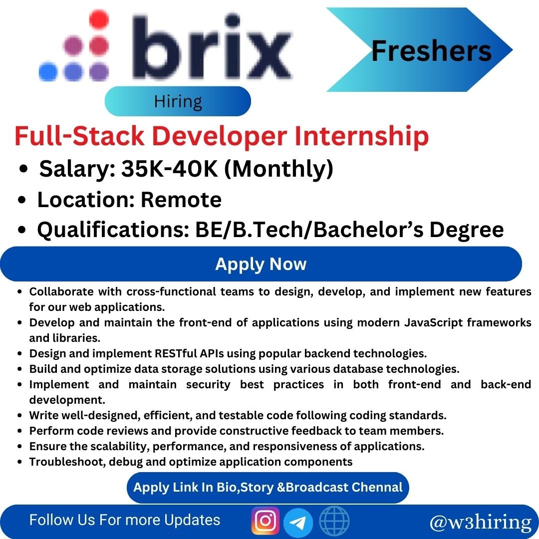 BrixAgency Recruitment 2024 Hiring Full-Stack Developer Internship