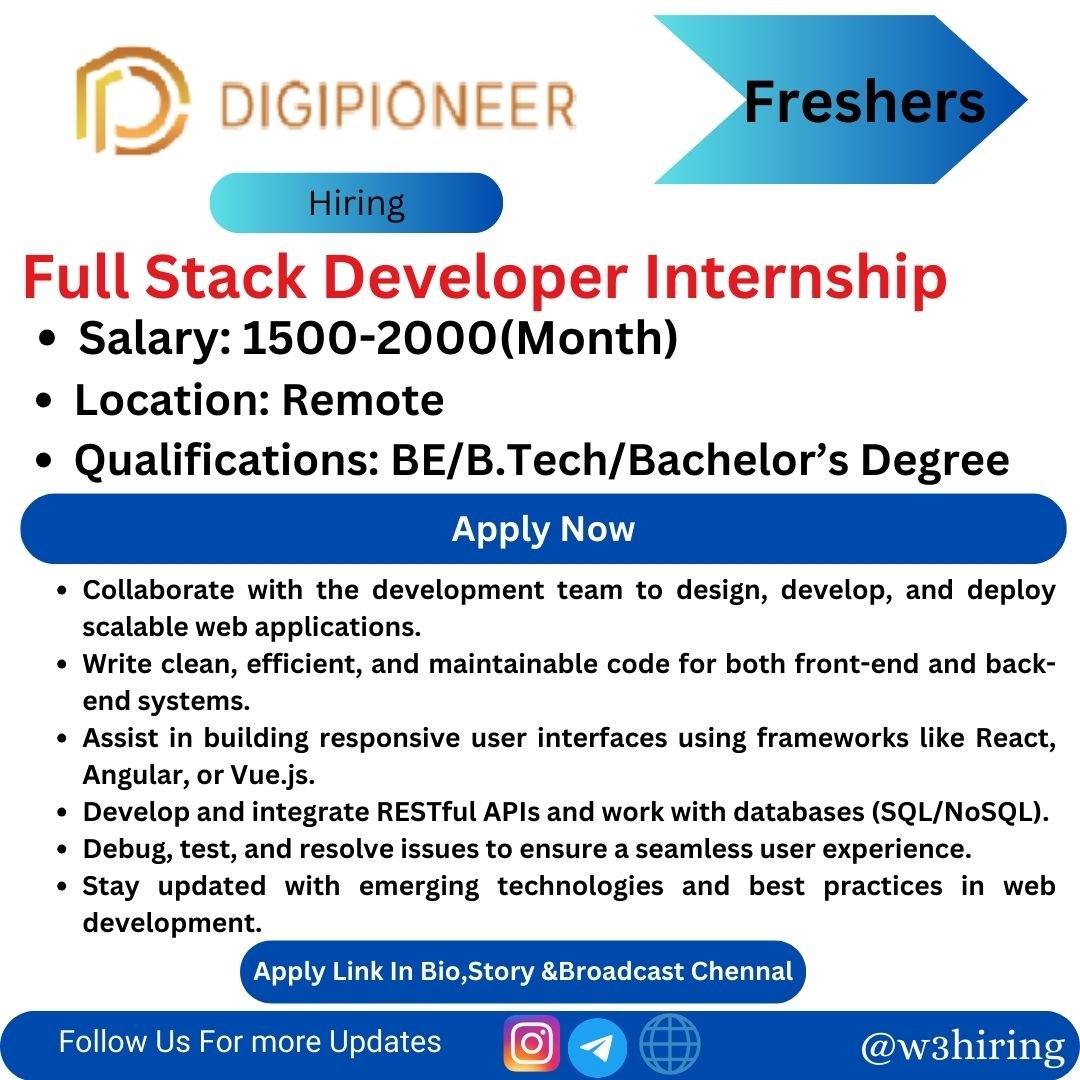Digipioneer Recruitment 2024 Hiring Full Stack Developer Internship