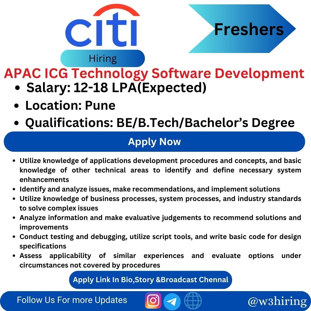 Citi Recruitment 2024 Hiring APAC ICG Technology Software Development