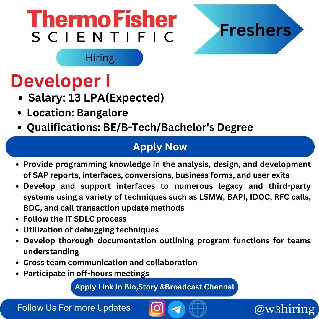 Thermo Fisher Scientific Recruitment 2024 Hiring Developer I
