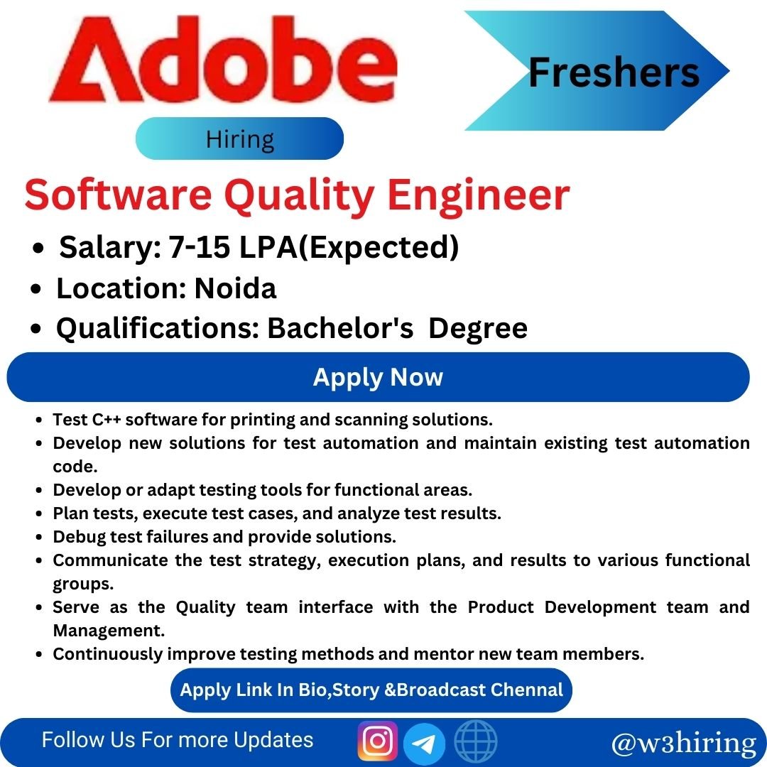Adobe Inc Recruitment 2024 Hiring Software Quality Engineer