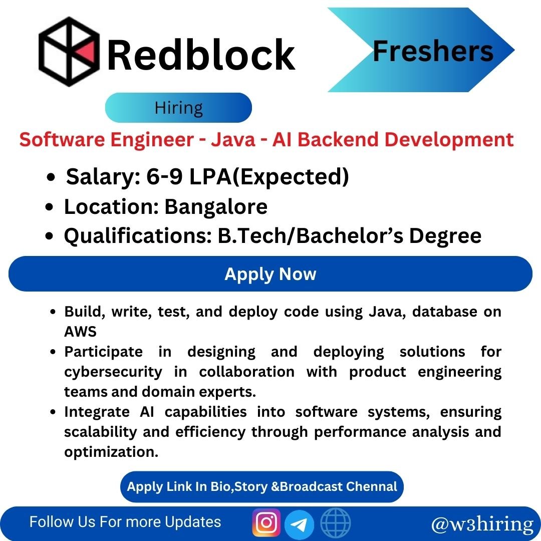 Redblock Recruitment 2024 Hiring Software Engineer - Java - AI Backend Development