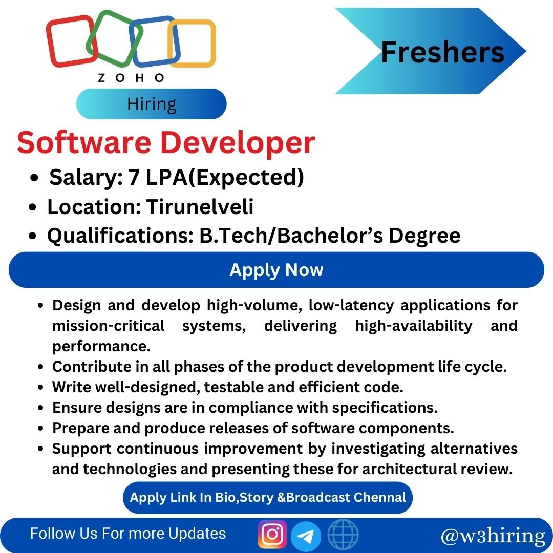 Zoho Recruitment 2024 Hiring Software Engineer