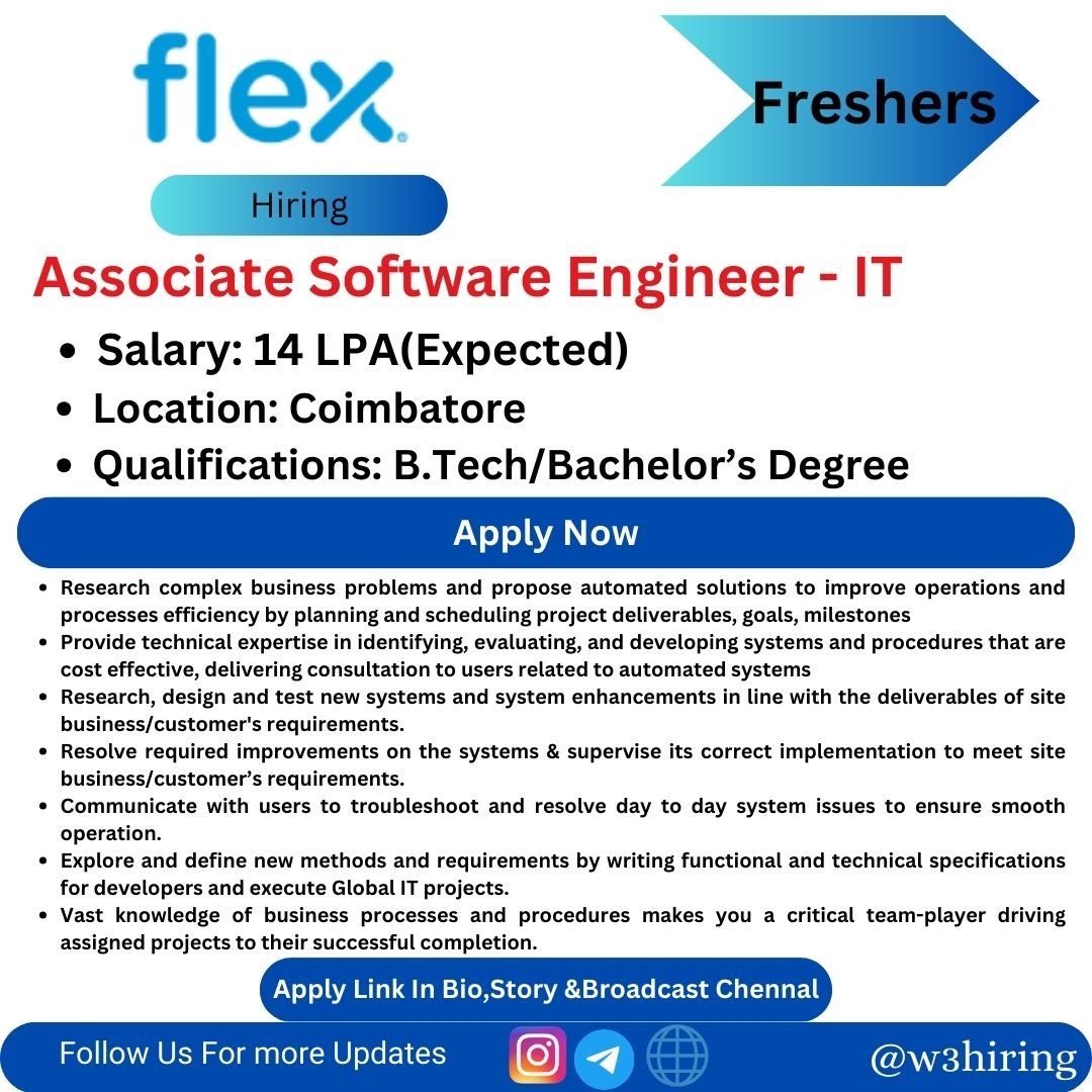 Flex Recruitment 2024 Hiring Associate Software Engineer - IT