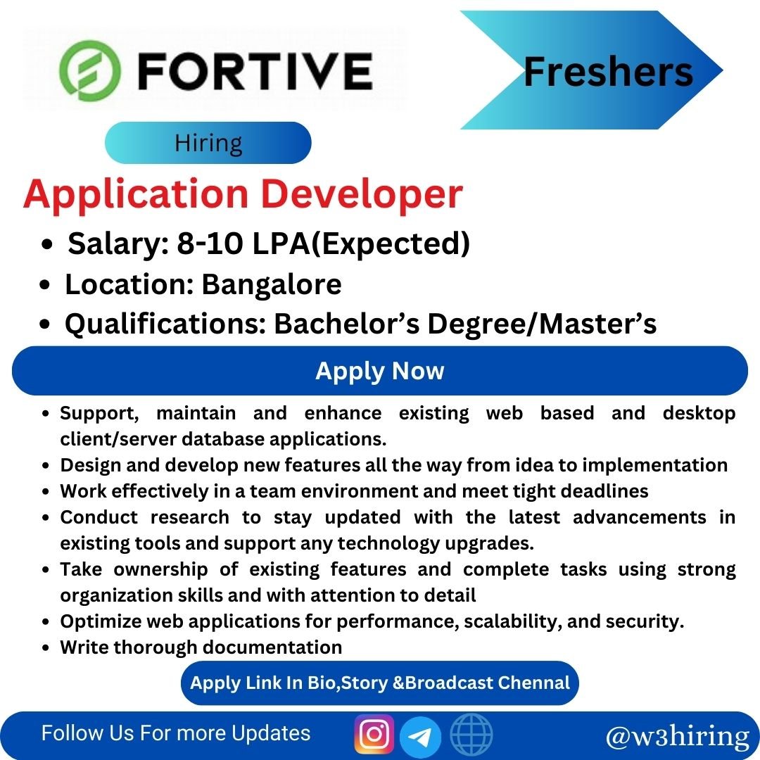 Fortive Recruitment 2024 Hiring Application Developer