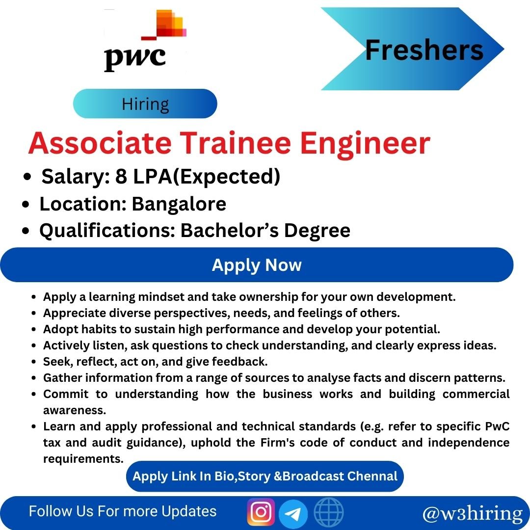 PwC Recruitment 2024 Hiring Associate Trainee Engineer