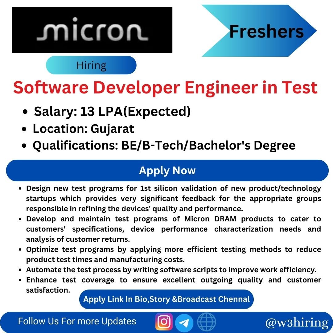 Micron Recruitment 2024 Hiring Software Developer Engineer in Test