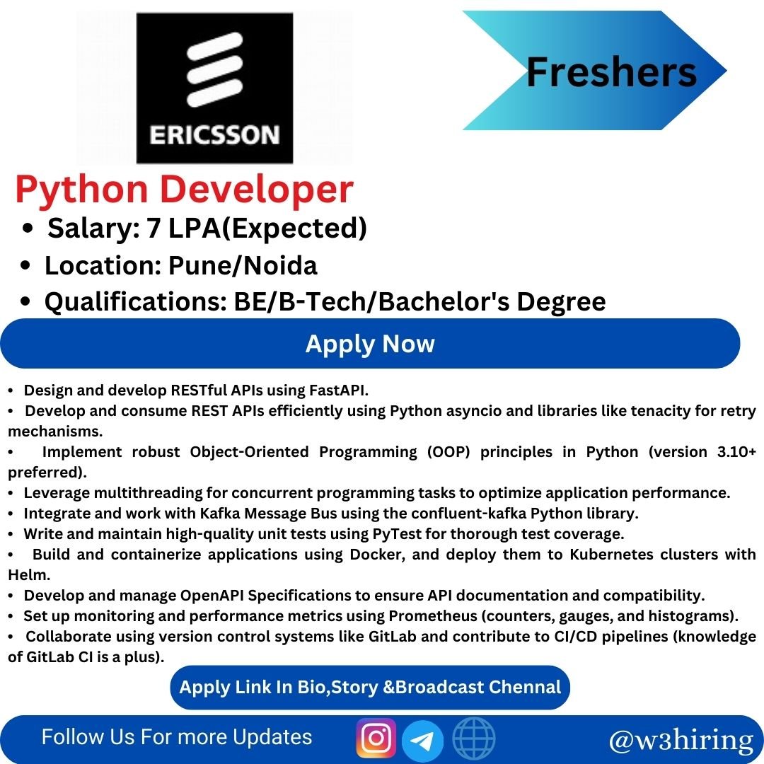 Ericsson Recruitment 2024 Hiring Python Developer