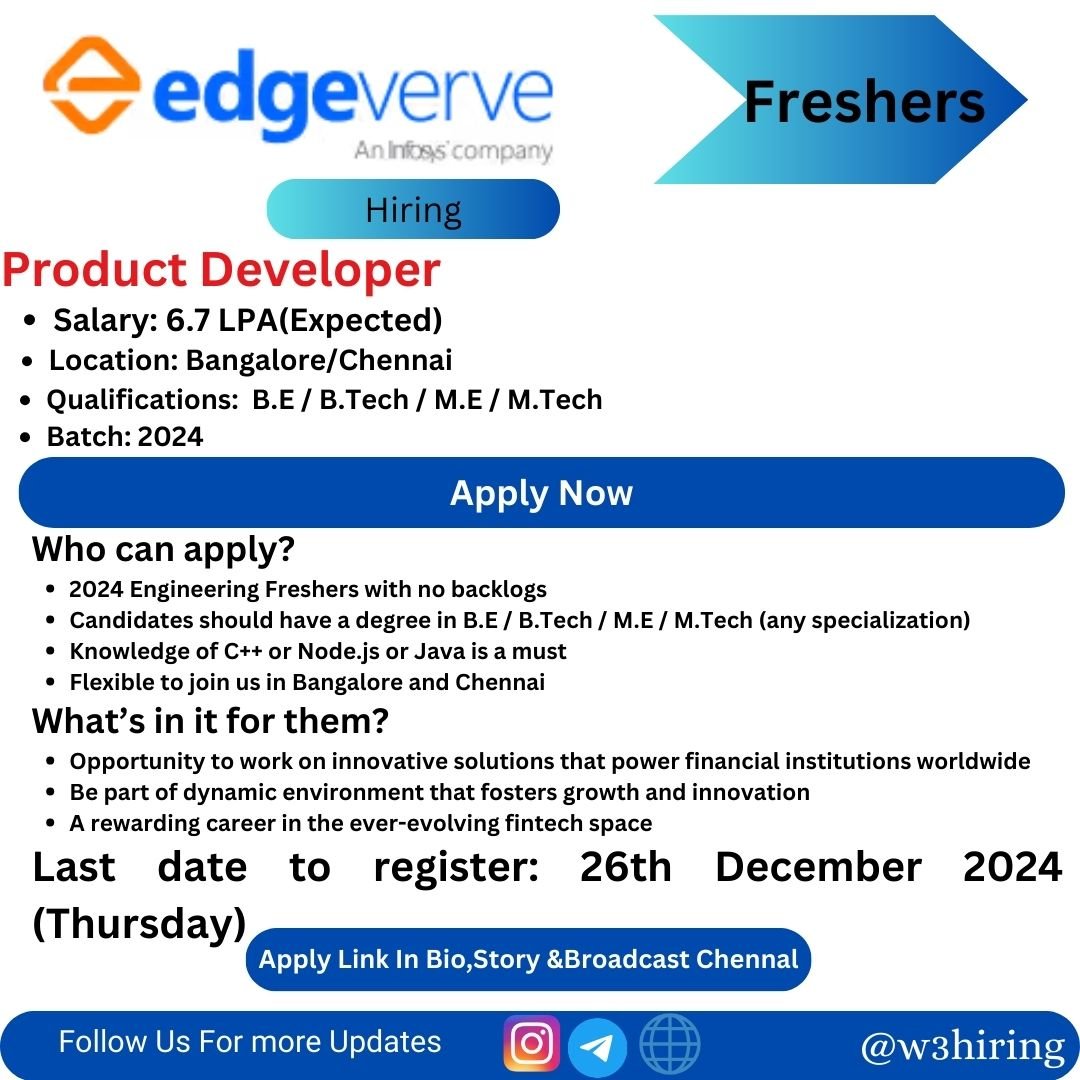 EdgeVerve Recruitment 2024 Hiring Product Developer