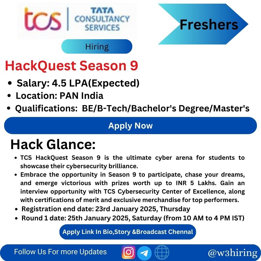 TCS Recruitment 2024 Hiring HackQuest Season 9