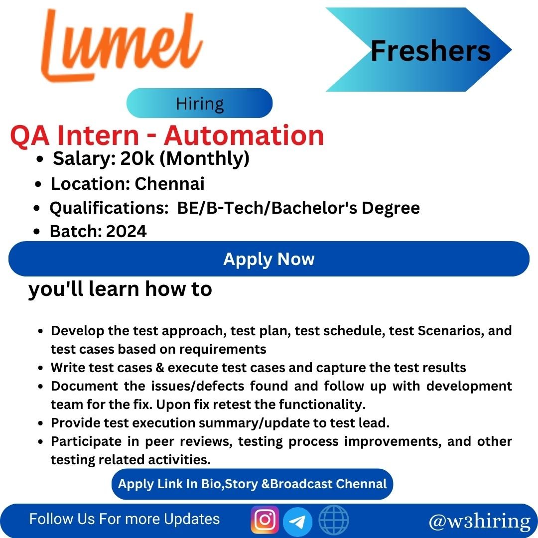 Lumel Recruitment 2024 Hiring QA Intern - Automation