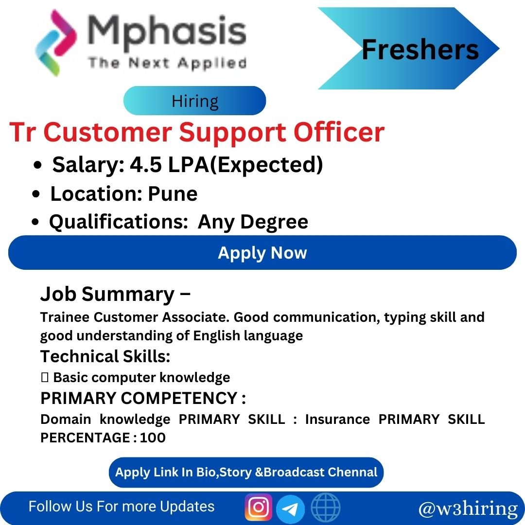 Mphasis Recruitment 2024 Hiring Tr Customer Support Officer