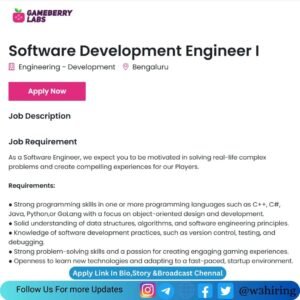 Gameberry Labs Recruitment 2025 Hiring Software Development Engineer