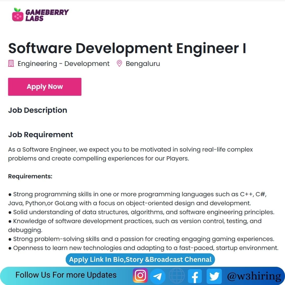 Gameberry Labs Recruitment 2025 Hiring Software Development Engineer