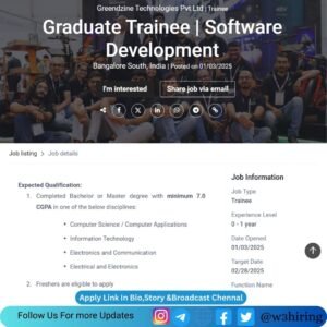 Greendzine Technologies Off-Campus Drive 2025