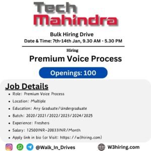 Tech Mahindra Bulk Hiring 2025 Hiring Premium Voice Process - Graduate/Undergraduate |Apply Now