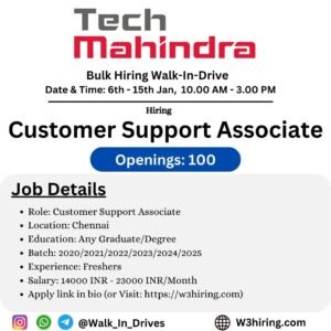 Tech Mahindra Walk In Drive 2025 Hiring Customer Support Associate