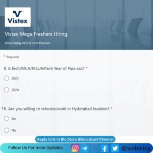 Vistex Mega Freshers Hiring 2025 Hiring Engineer Trainee