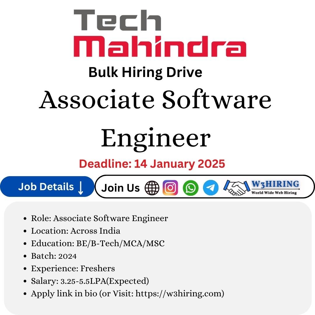 Tech Mahindra Recruitment 2025 Hiring Associate Software Engineer- B.E/B.Tech/MCA/M.Sc |Apply Now