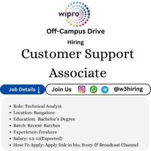 Wipro Mass Hiring Drive 2025 Hiring Customer Support Associte - Any Graduate/Undergraduate |Apply Now