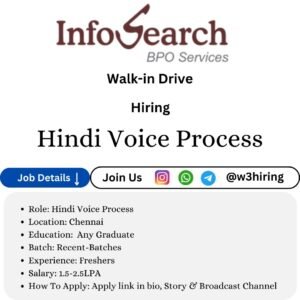 Infosearch Walk-In Drive 2025 Hiring For Domestic Hindi Voice Process- Any Graduate |Apply Now