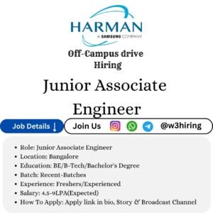 Harman Recruitment 2025 Hiring Junior Associate Engineer- Bachelor's Degree |Apply Now
