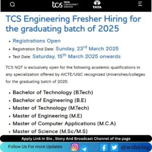TCS Engineering Fresher Hiring for the Graduating Batch of 2025