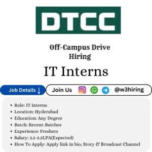 DTCC Recruitment 2025 Hiring IT Interns- Any Degree