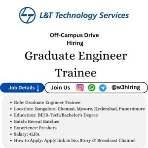 L&T Technologies Recruitment 2025 Hiring Graduate Engineer Trainee- Bachelor's Degree |Apply Now