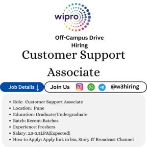 Wipro Mass Hiring 2025 For Customer Support Associate- Undergraduate Can Apply