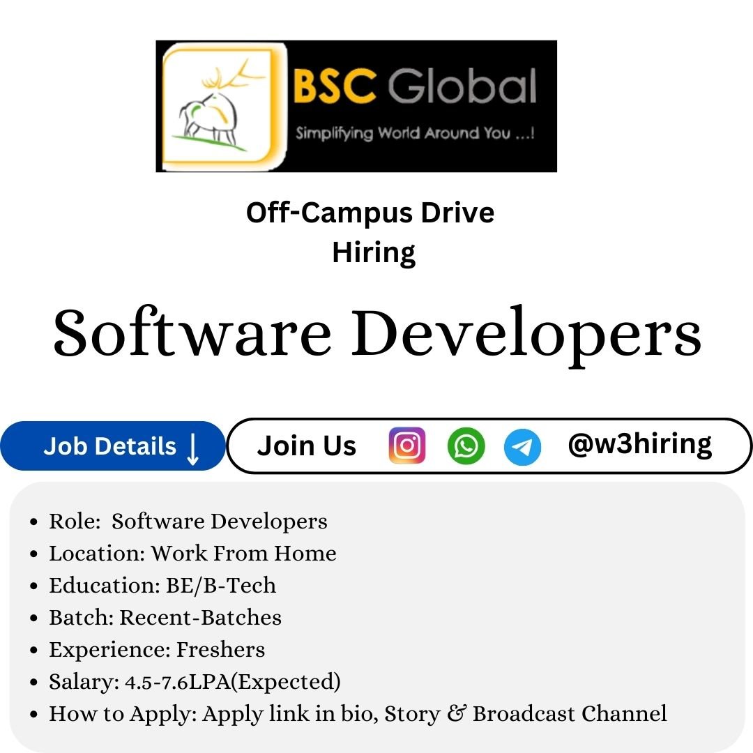 BSC Global Bulk Hiring 2025 For Software Developers