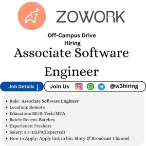 Zowork Remote Job 2025 Hiring Associate Software Engineer- BE/B-Tech/MCA |Apply Now