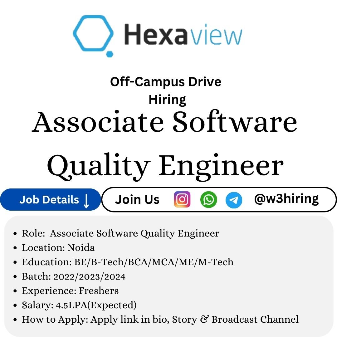 Hexaview Mass Hiring 2025 for Associate Software Quality Engineer - BE/B-Tech/BCA/MCA/ME/M-Tech |Apply Now