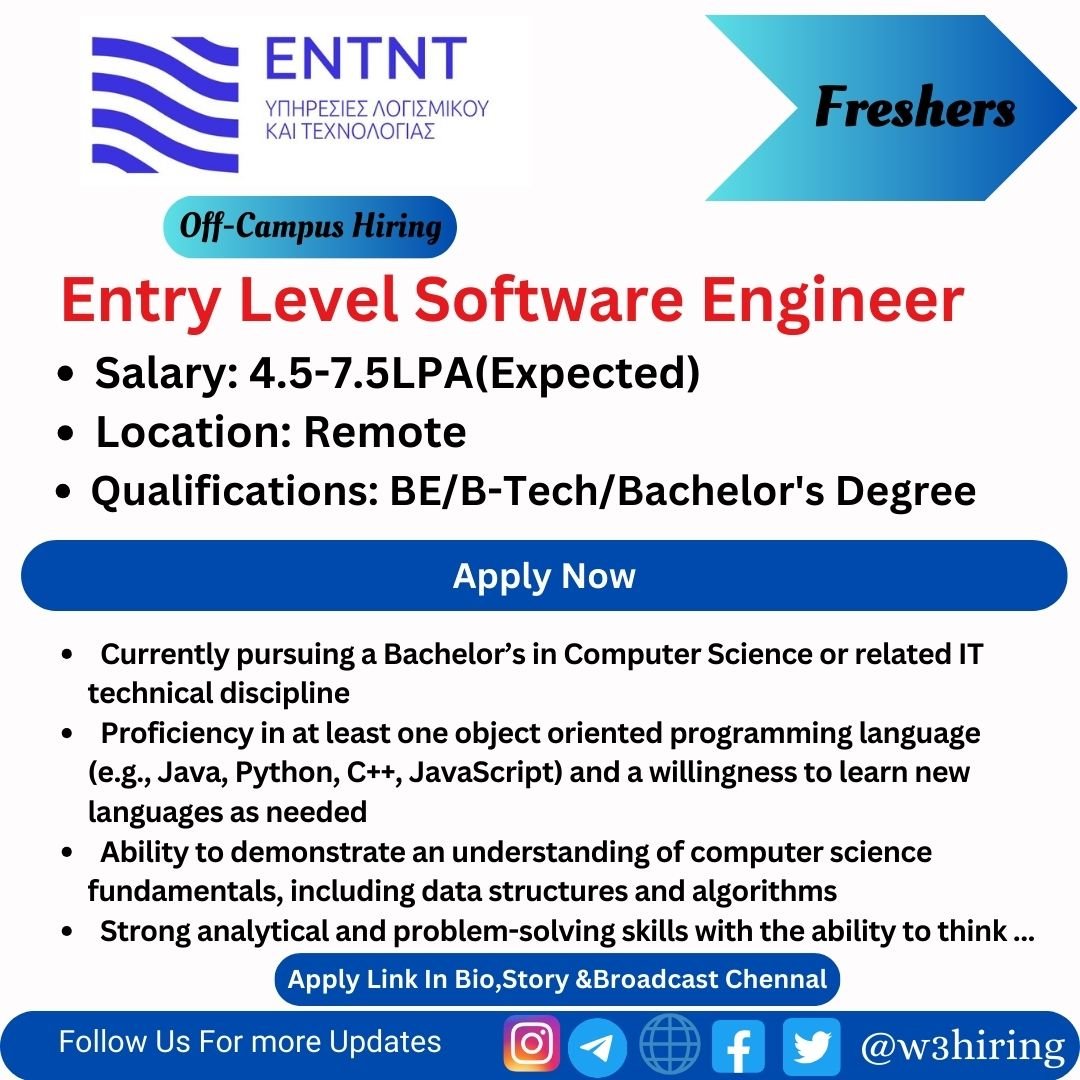 ENTNT Remote Job 2025 Hiring Entry Level Software Engineer