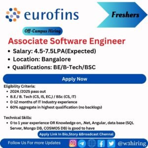 Eurofins Recruitment 2025 Hiring Associate Software Engineer
